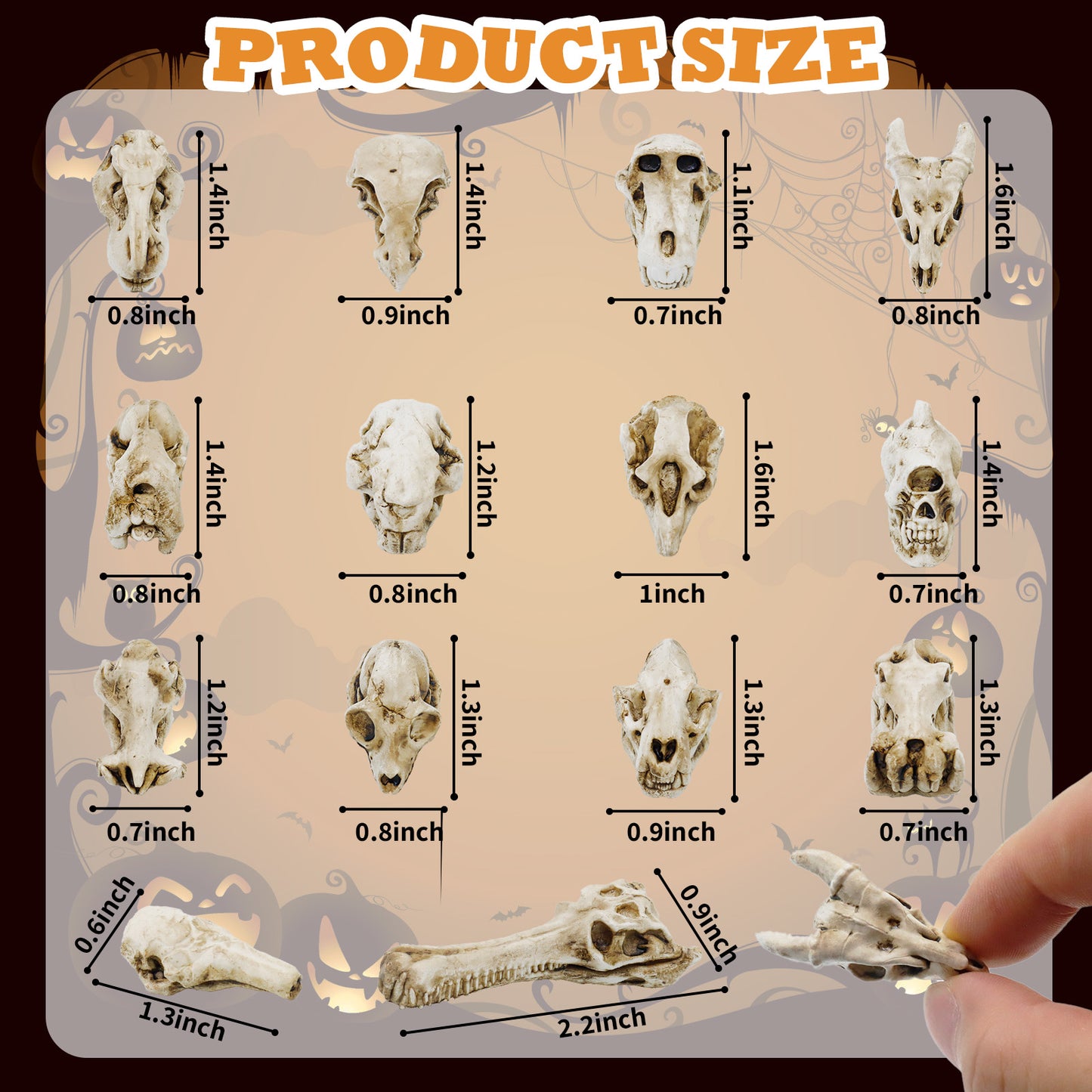 Mini Resin Animal Skull Heads Set (14 Pieces) | Poorbone